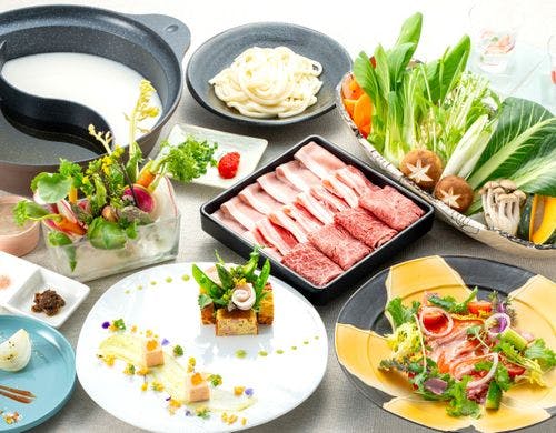 那須いちやホテルの人気の那須野菜と牛・豚のお肉のしゃぶしゃぶコース料理