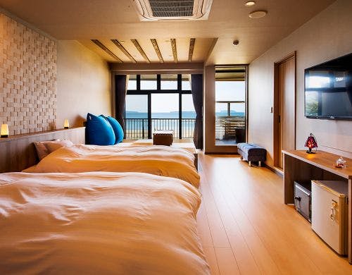 海が奏でる癒しの宿　リゾートホテル美萩の部屋～ツインベッドと畳！オーシャンビュー半露天風呂【和洋室】
